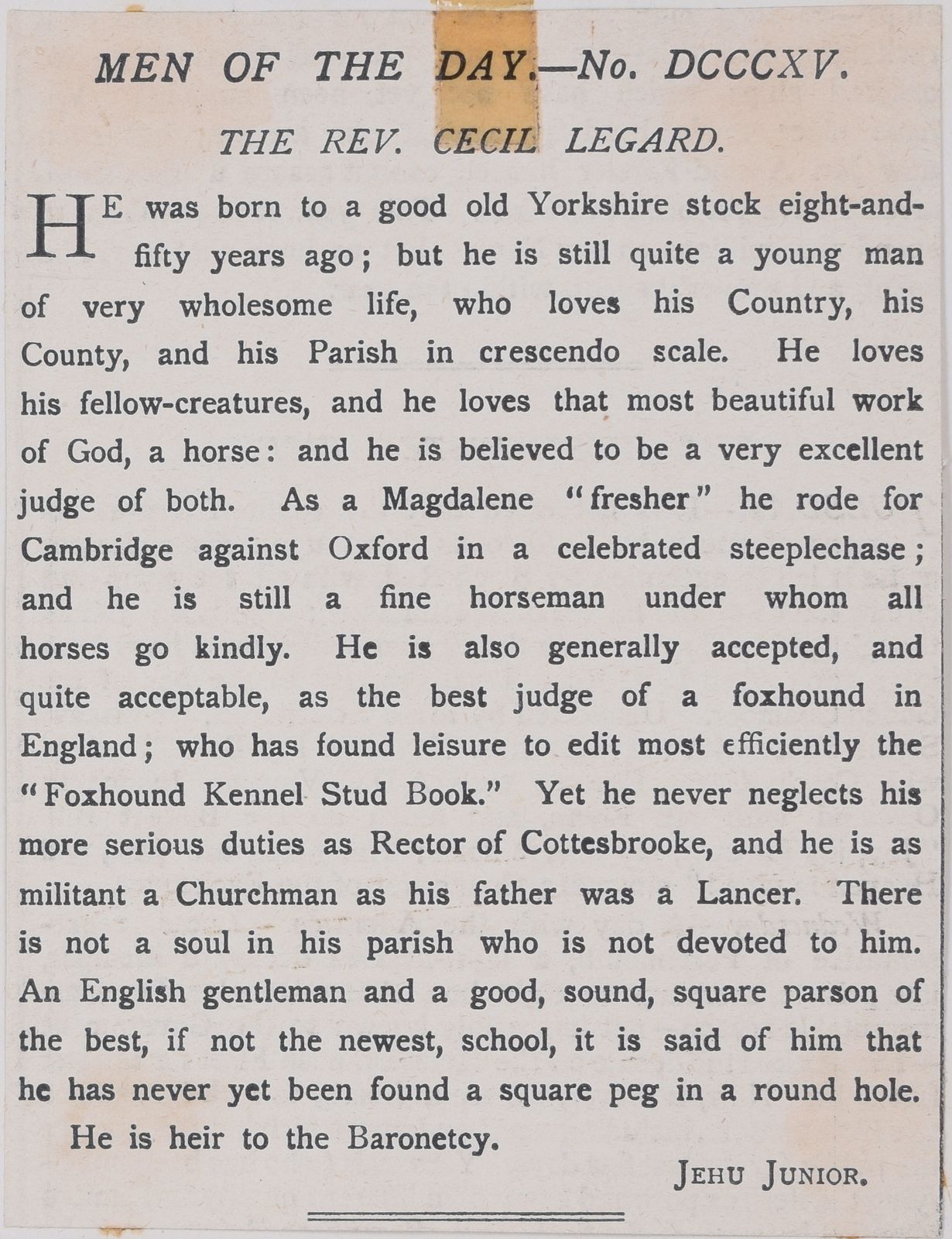 ‘A Judge’ Of Hounds: For Vanity Fair Magazine,The Rev Cecil Legard By Cuthbert “Cb” Bradley photo furniture