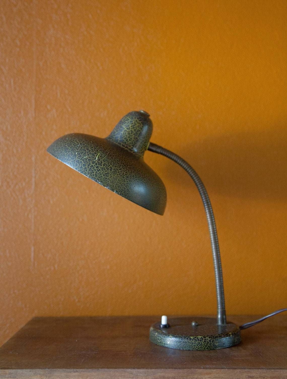 photo furniture Vintage Lamp, Table Lamp, Desk Lamp, Bedside Lamp, Articulated Lamp, Metal Lampshade Cracked Effect Dark Green And Yellow, 60's
