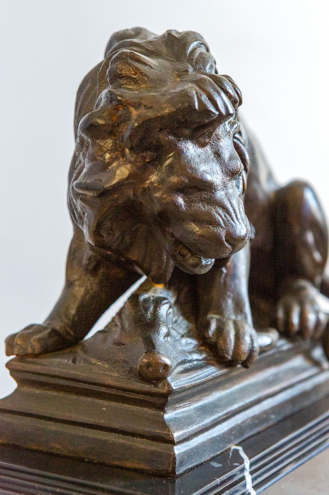 Barye School Antique Romantic Lion & Boar Statue On Marble Base Cast Iron Bronze photo buy