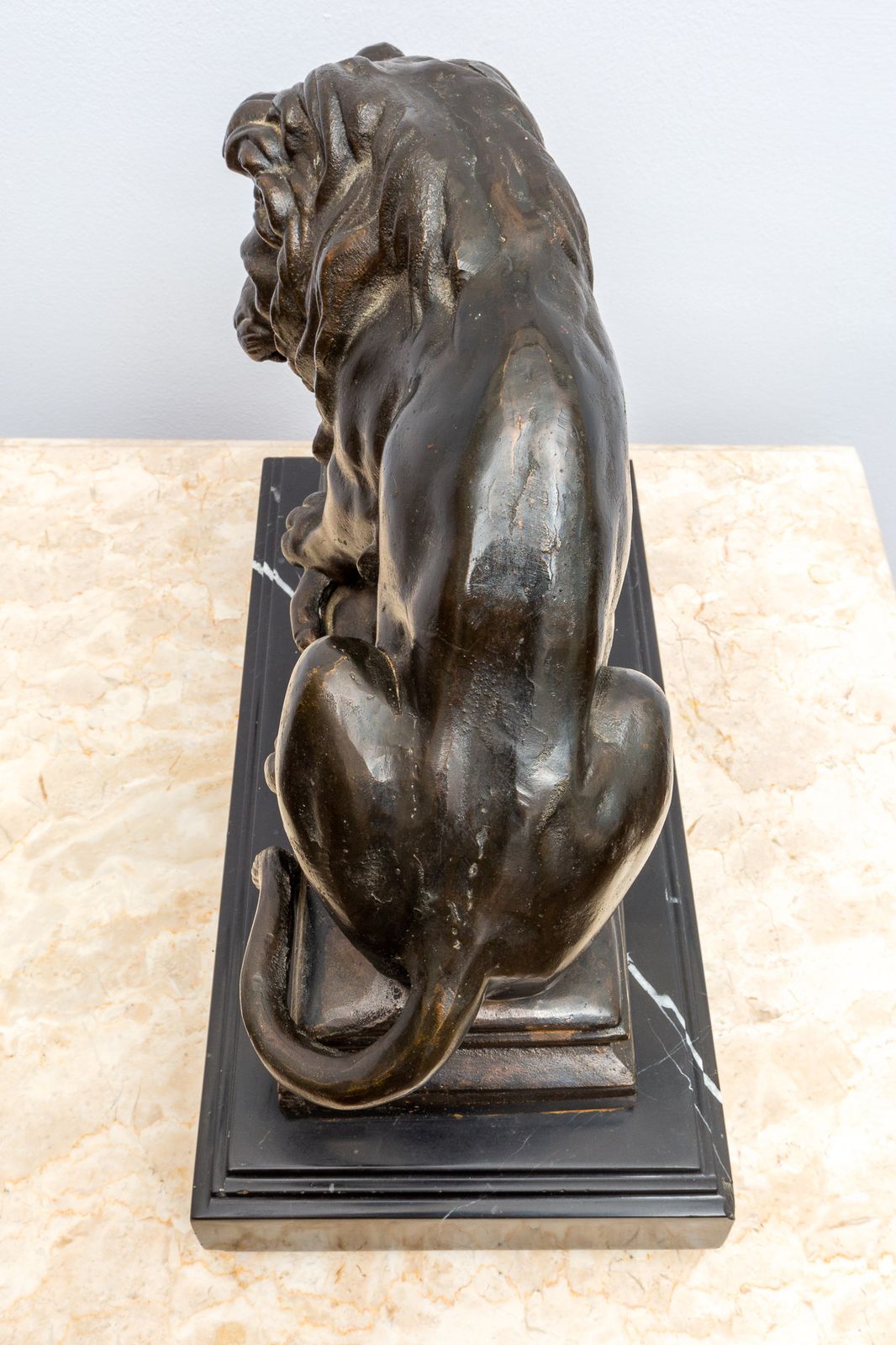 Barye School Antique Romantic Lion & Boar Statue On Marble Base Cast Iron Bronze photo 550.0