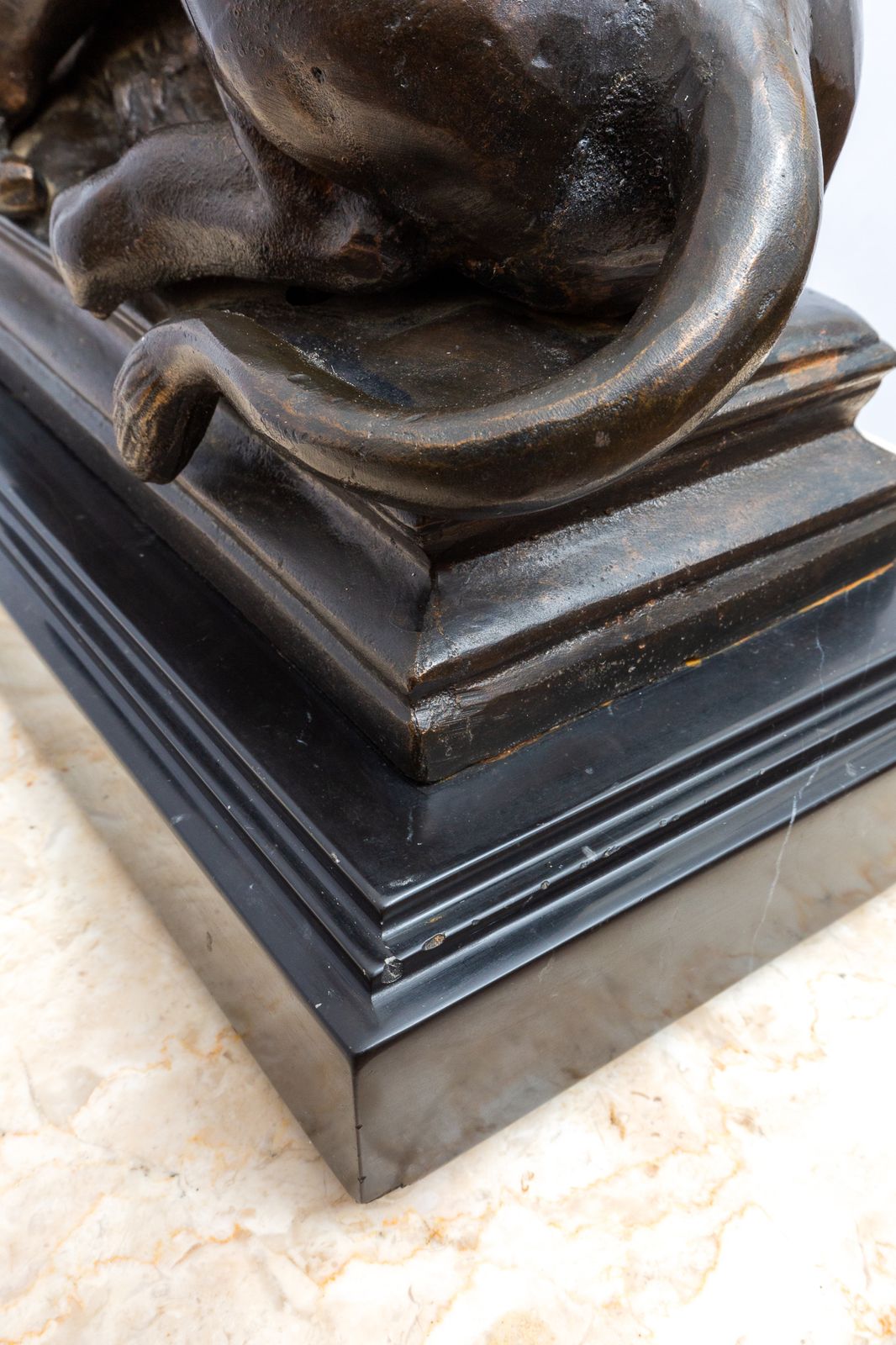 550.0 Barye School Antique Romantic Lion & Boar Statue On Marble Base Cast Iron Bronze photo