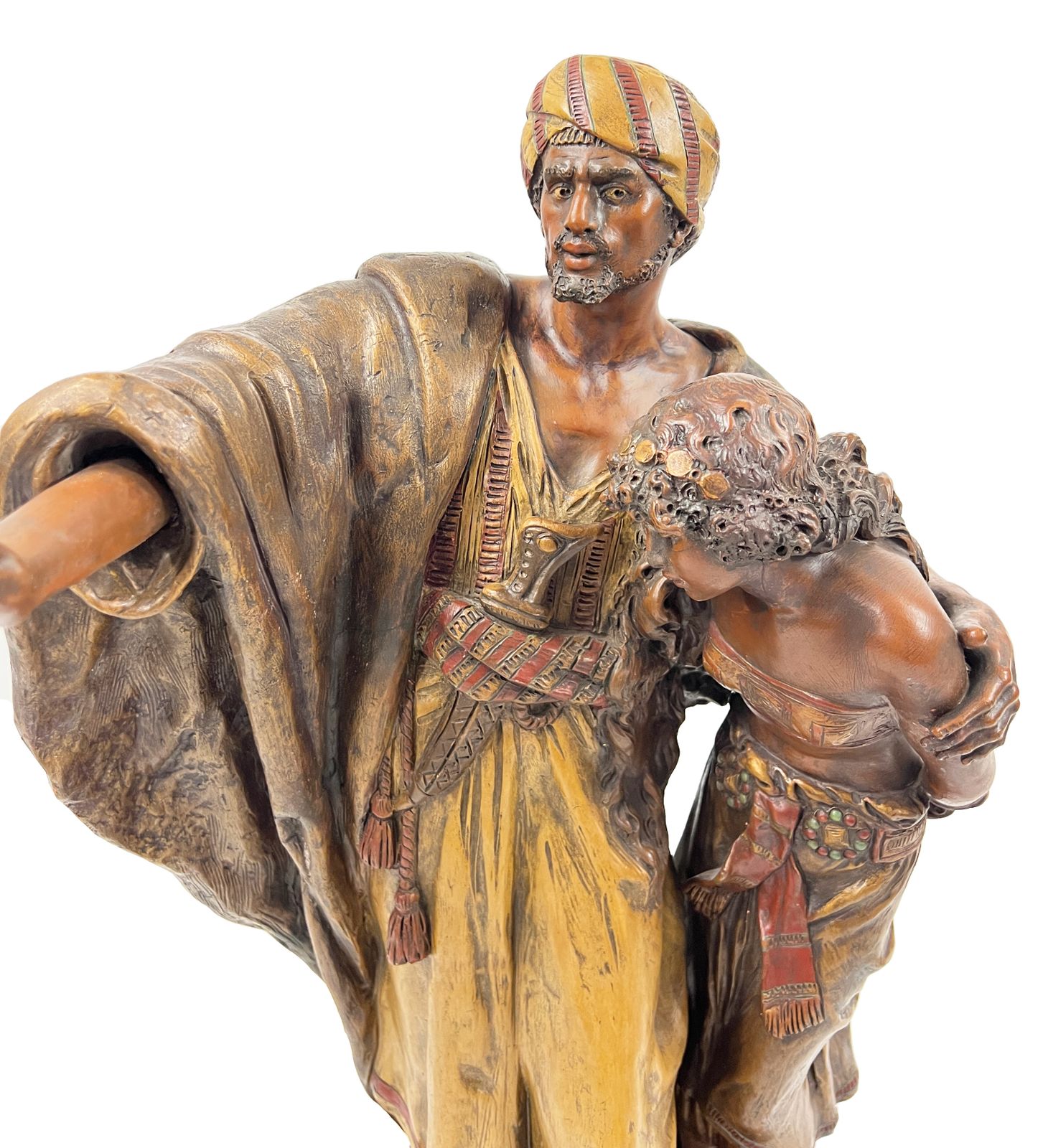 19th Century Terracotta Figure Of An Oriental Lady And Arab Man, Signed H. Moreau photo Art