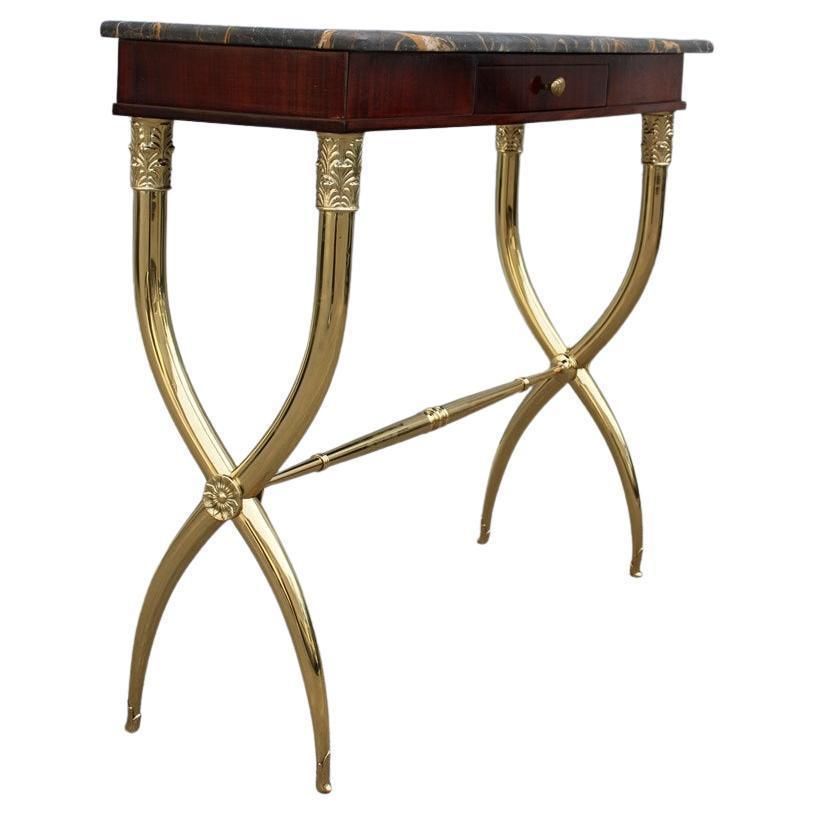 Mid Century Italian Console Wood Marble Portoro Solid Brass Paolo Buffa Design