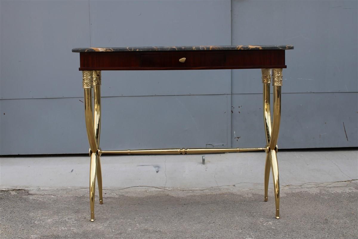 Mid Century Italian Console Wood Marble Portoro Solid Brass Paolo Buffa Design photo 4648.0