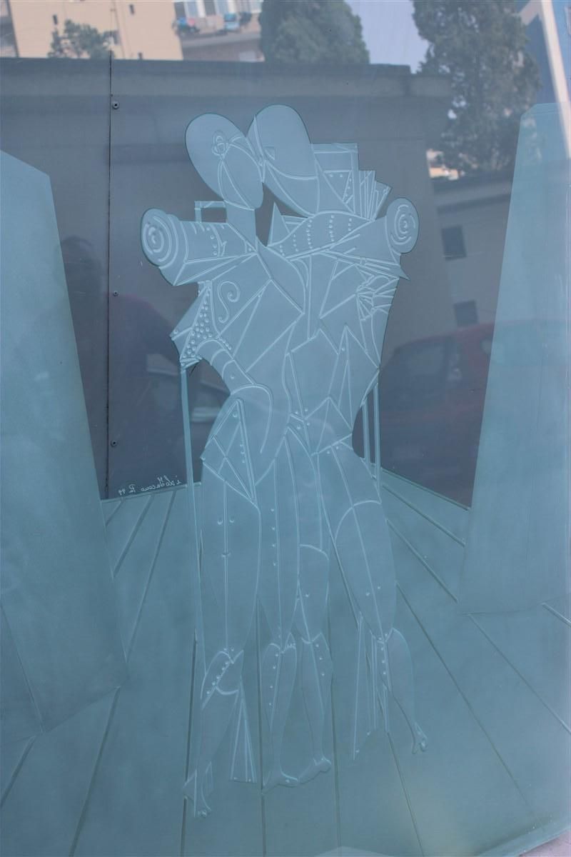 Giorgio De Chirico Large Thick Glass Slab Engraved With Ettore And Andromaca photo furniture