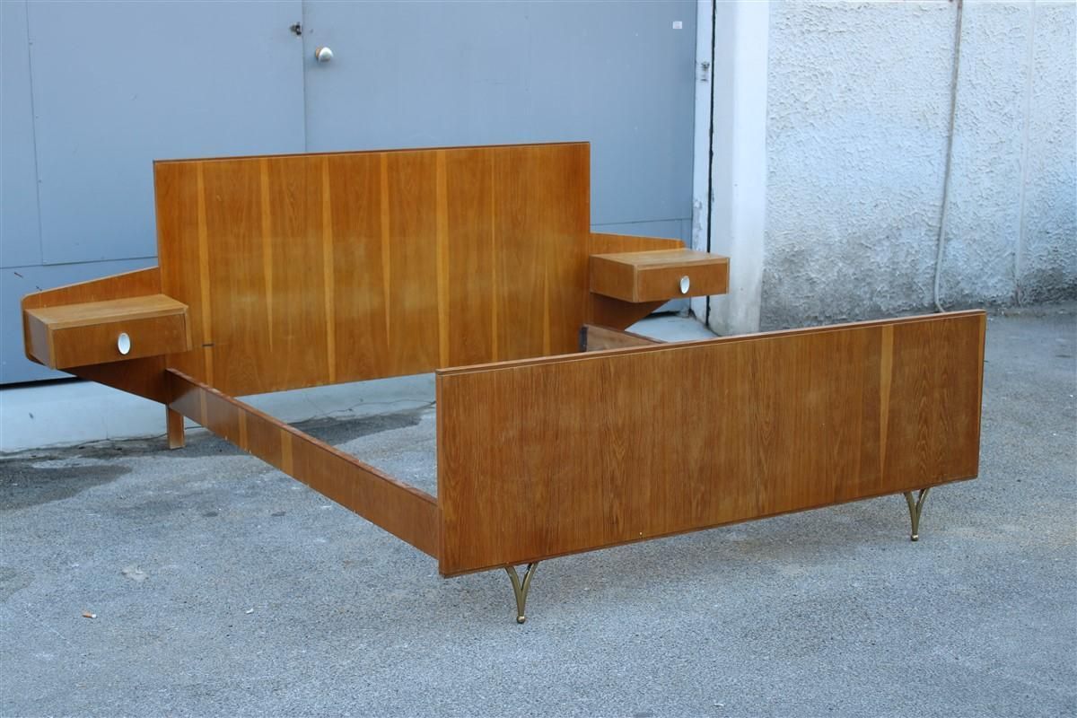Large Mid Century Italian Bed In Chestnut And Brass By Gio Ponti Attributed 1950 photo furniture