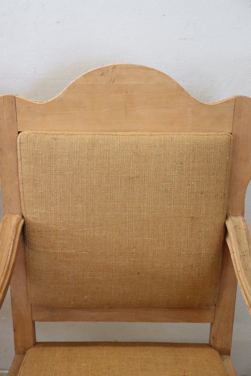 photo for sale Jute And Poplar Wood Armchairs, 1930s, Set Of 2