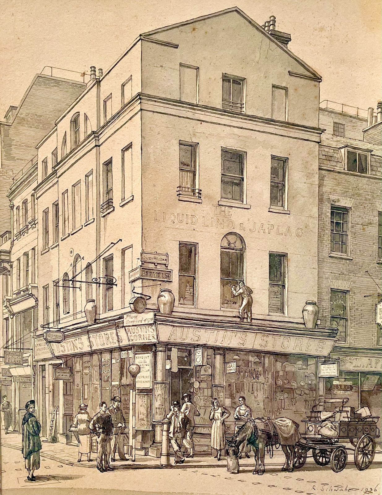 Early 20th Century British Watercolour Drawing For Brewer Street, Soho By Randolph Schwabe photo 875.0