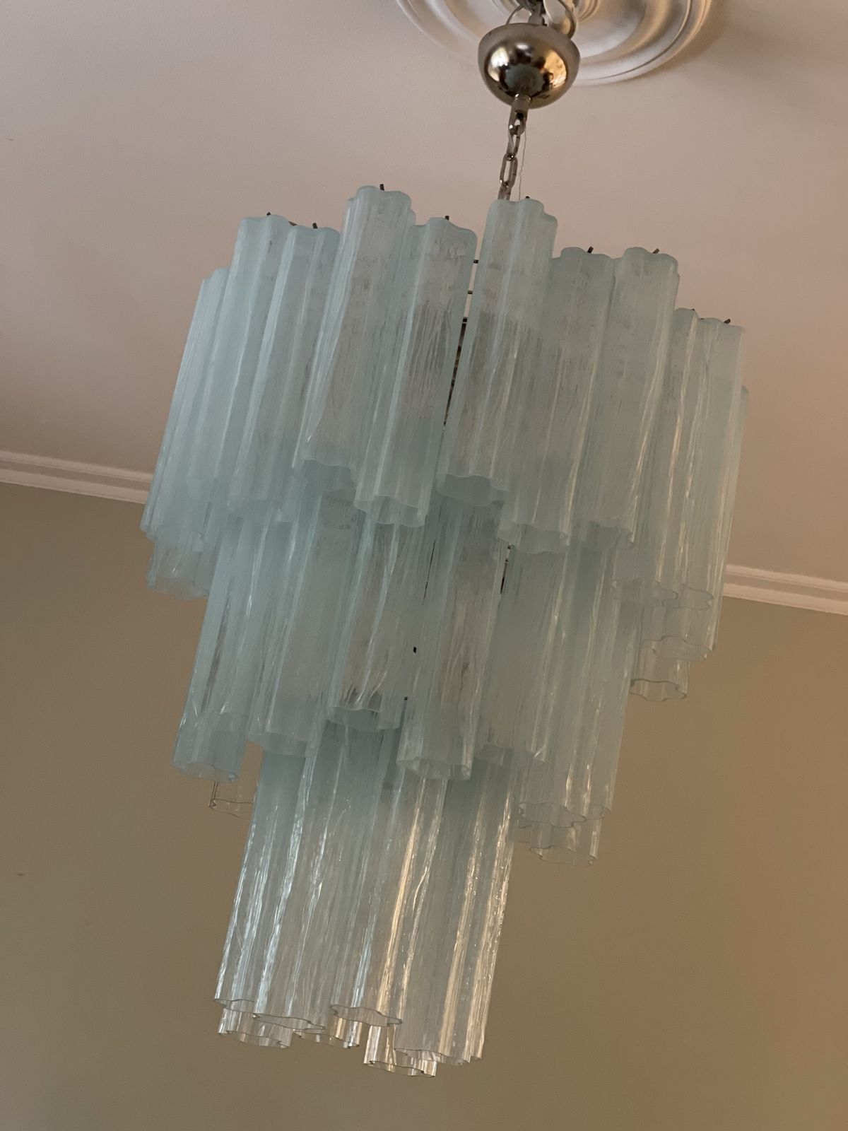 Ice Blue Murano Glass Chandelier 'Tubular'. Xl. photo Lighting