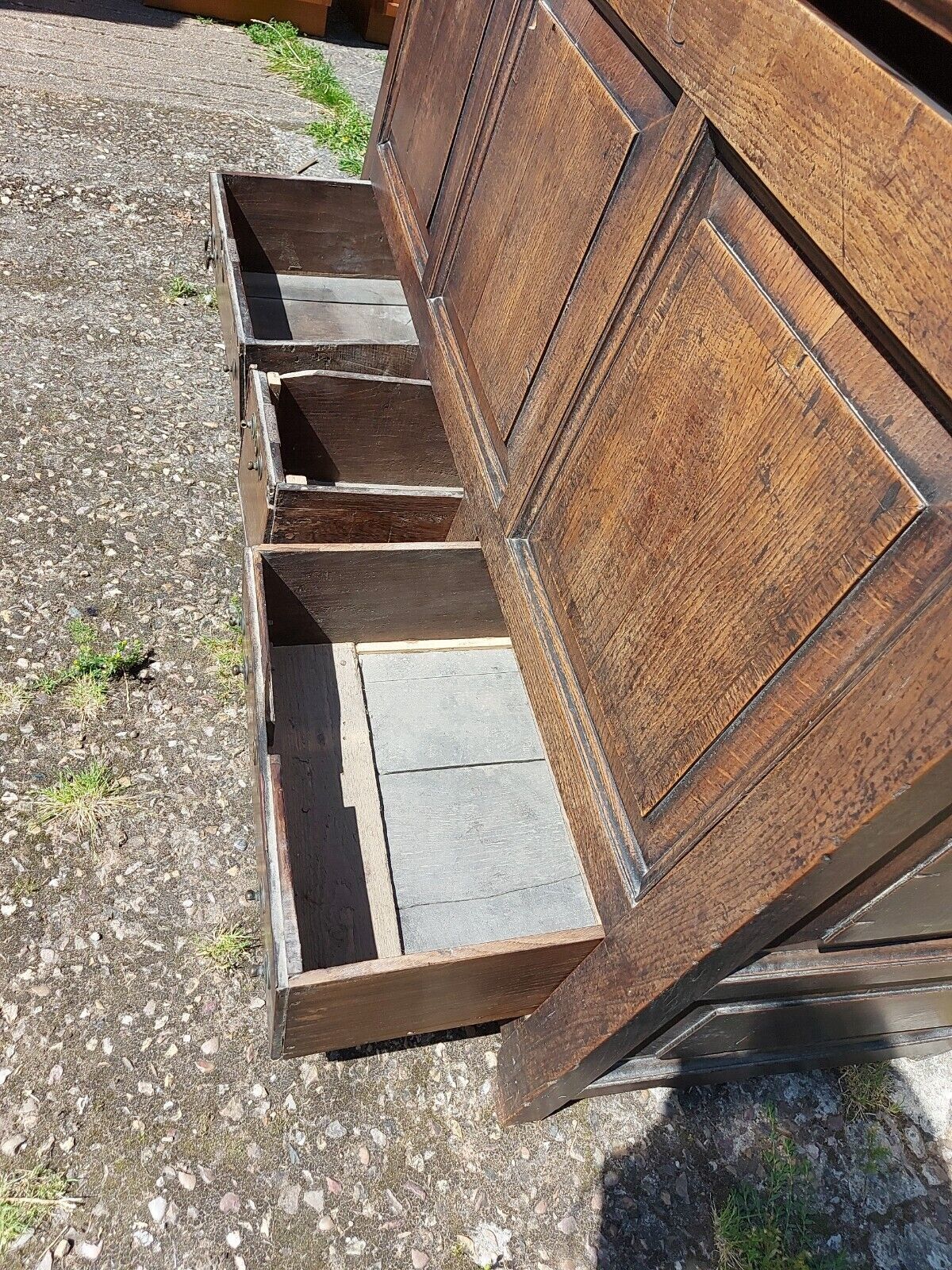 350.0 Gorgeous, Large 19th Century Oak Panelled Mule Chest With Three Drawers photo