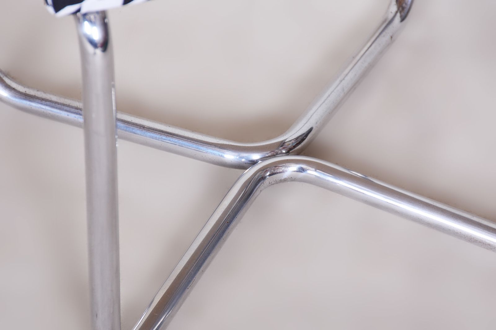 Small Chrome Black & White Stool By Sab, Made In The 1930s, New Upholstery photo vinterior