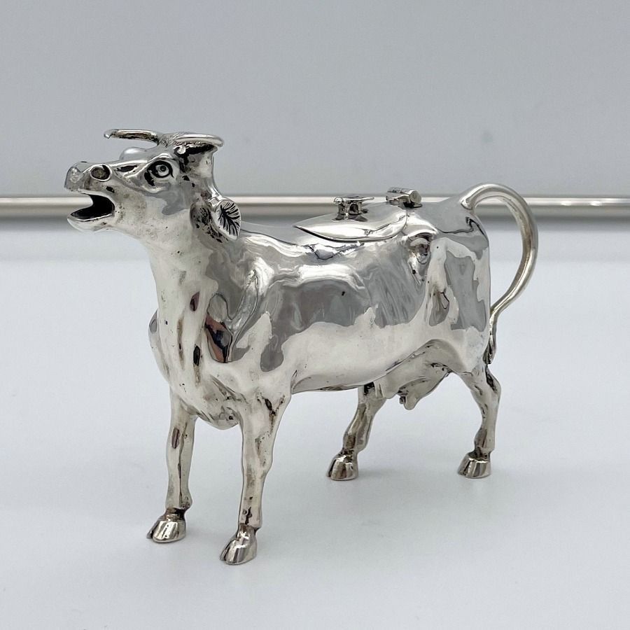 20th Century Modern Sterling Silver Cow Cream Jug London 1977 Edward Barnard & Sons Ltd photo for sale