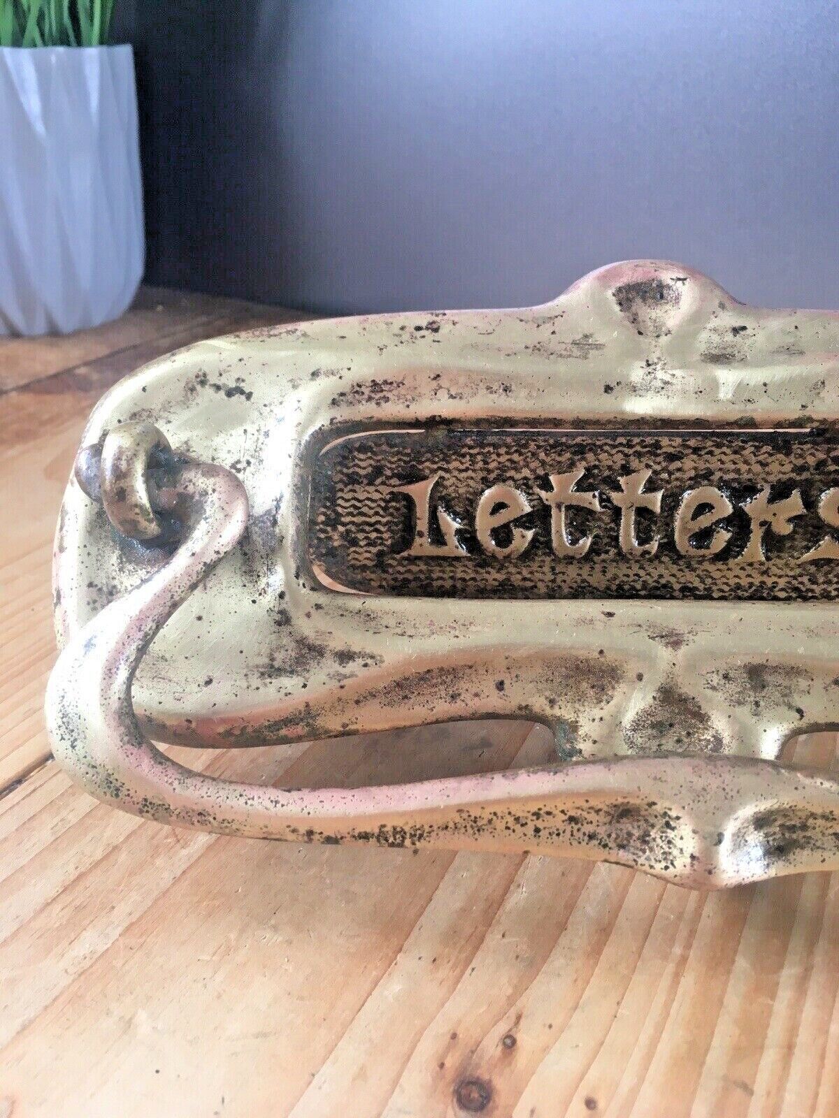 Reclaimed Antique Art Nouveau Brass Door Knocker Mail Letter Box Posting Slot photo 75.0