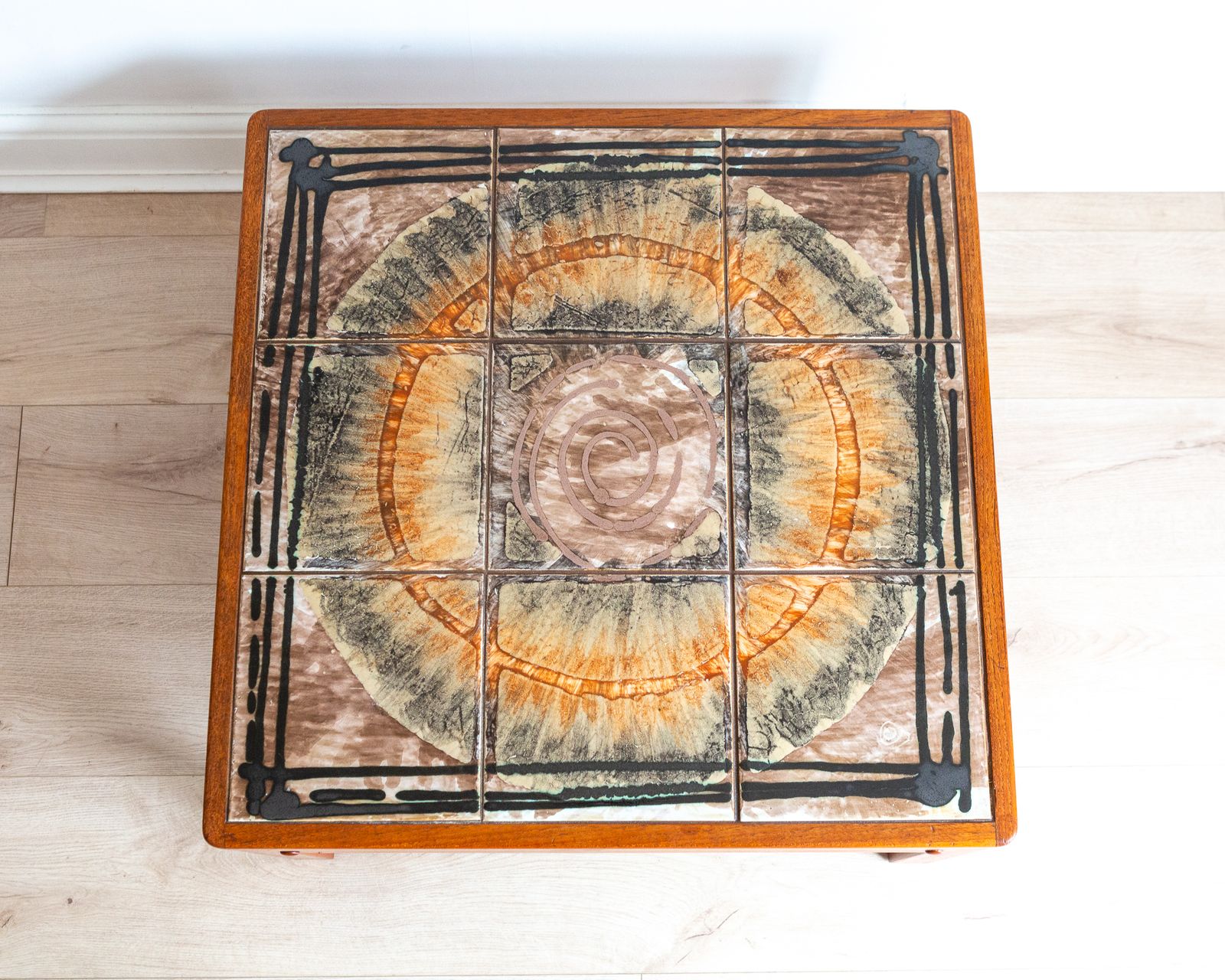 Signed Danish Ceramic Tiled Floating Ox Art Trioh Coffee Table Scandinavian 1970s Mid Century photo buy