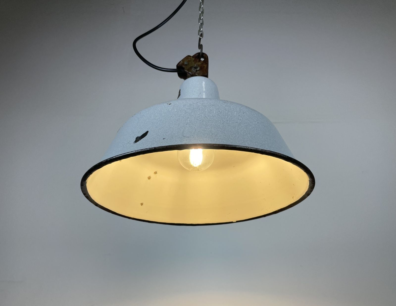 Industrial Grey Enamel Factory Lamp With Cast Iron Top, 1960s  2x photo furniture