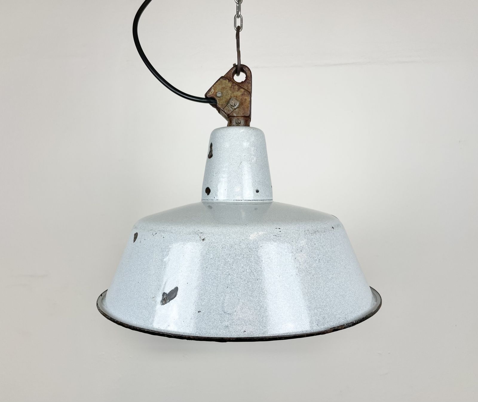 Industrial Grey Enamel Factory Lamp With Cast Iron Top, 1960s  2x photo Lighting