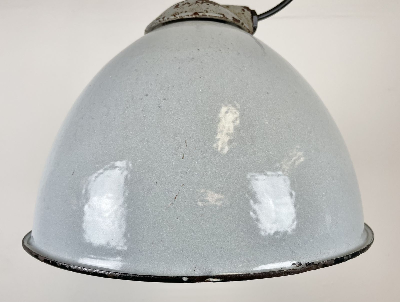 Industrial Grey Enamel Factory Lamp With Cast Iron Top From Zaos, 1960s photo 199.0