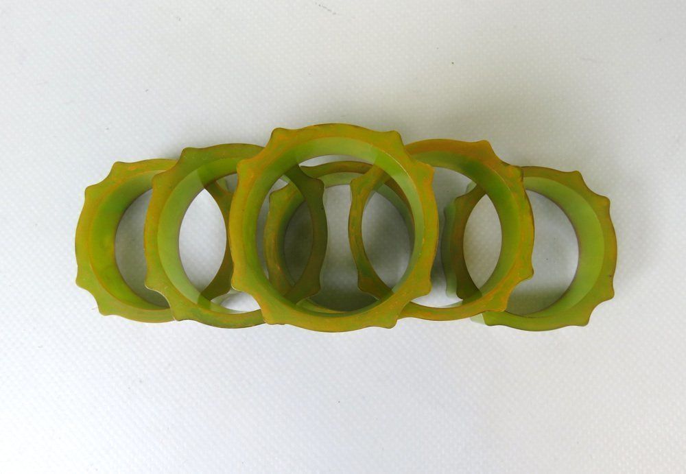 Art Deco Catalin Napkin Rings In Green Amber, Set Of 6 photo for sale