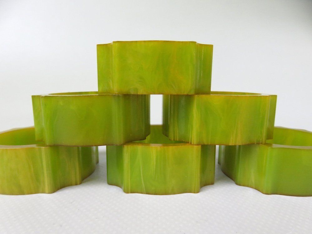 photo furniture Art Deco Catalin Napkin Rings In Green Amber, Set Of 6