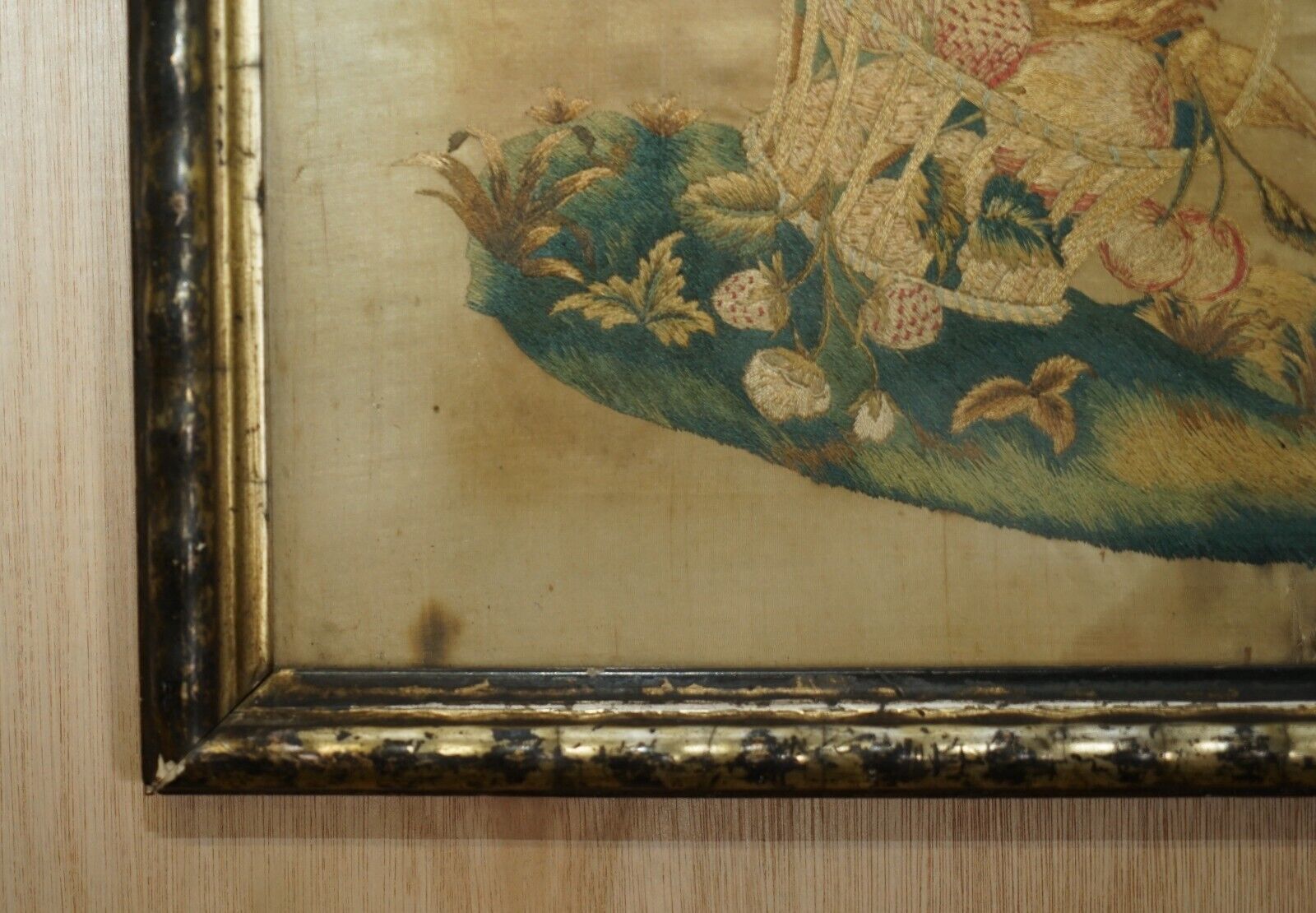 Pair Of 19th Century Silk Hand Woven Tapestries Pictures Depicting Birds Fruit photo Art