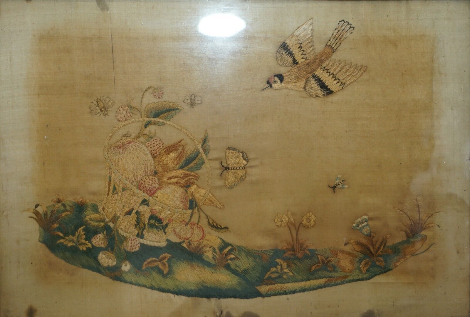 Pair Of 19th Century Silk Hand Woven Tapestries Pictures Depicting Birds Fruit photo 1550.0