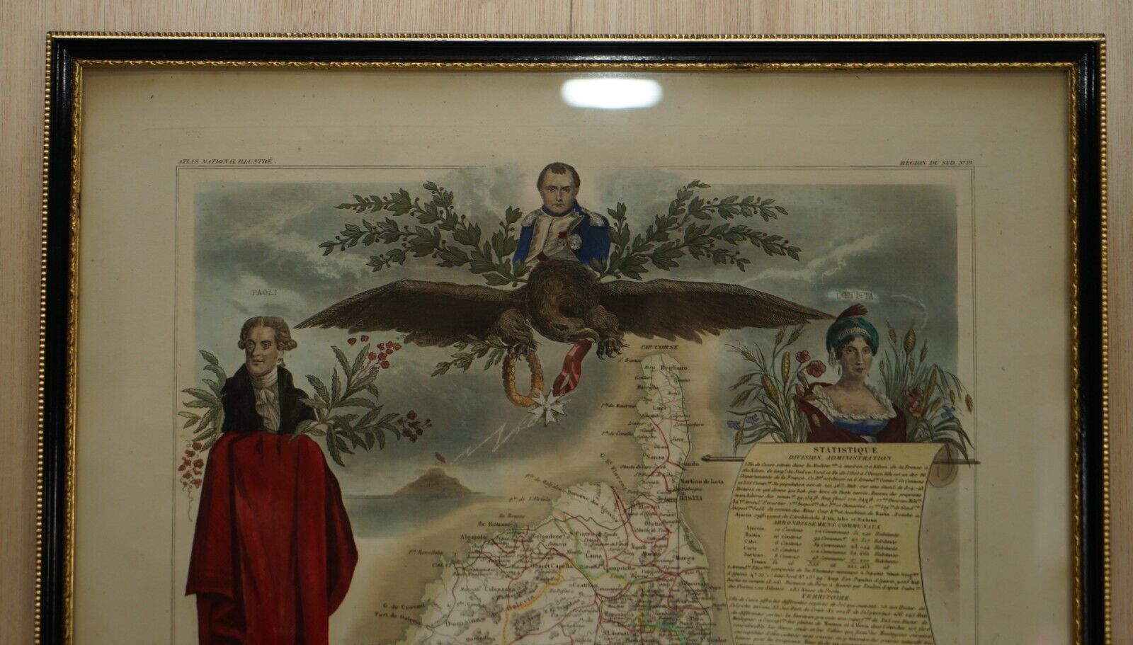 Beautiful Colour French Antique 1856 Hand Watercolour Map Of Dept Des La Corse photo furniture