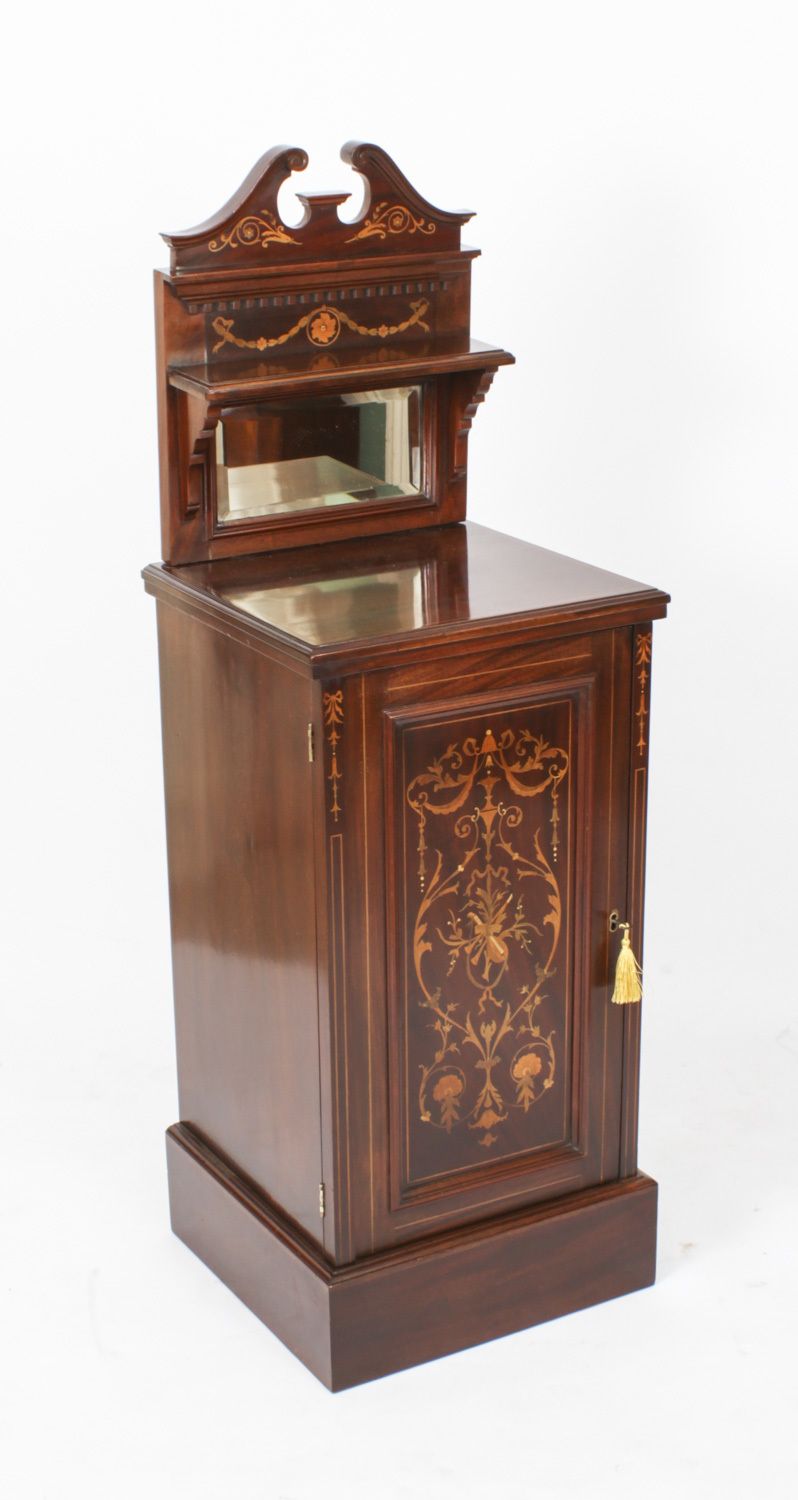 Pair Edwardian Mahogany Marquetry Bedside Chests 19th C photo Furniture
