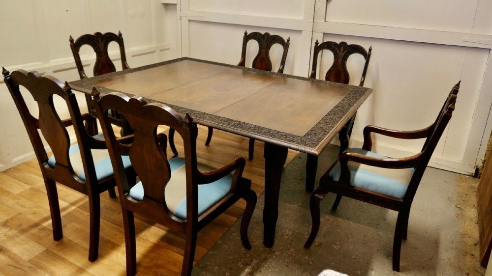 Carved Extending Table And 6 Matching Carver Chairs photo furniture