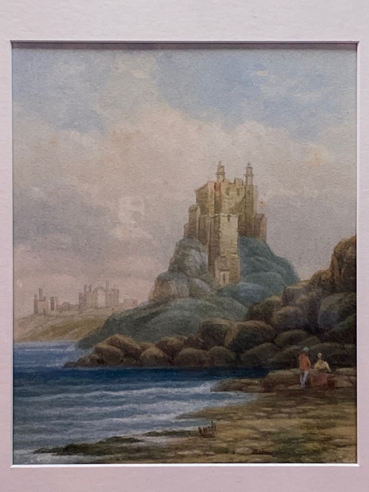 Watercolour Painting   19th Century 'Castle On A Rocky Coast' In A Gilded Frame photo furniture