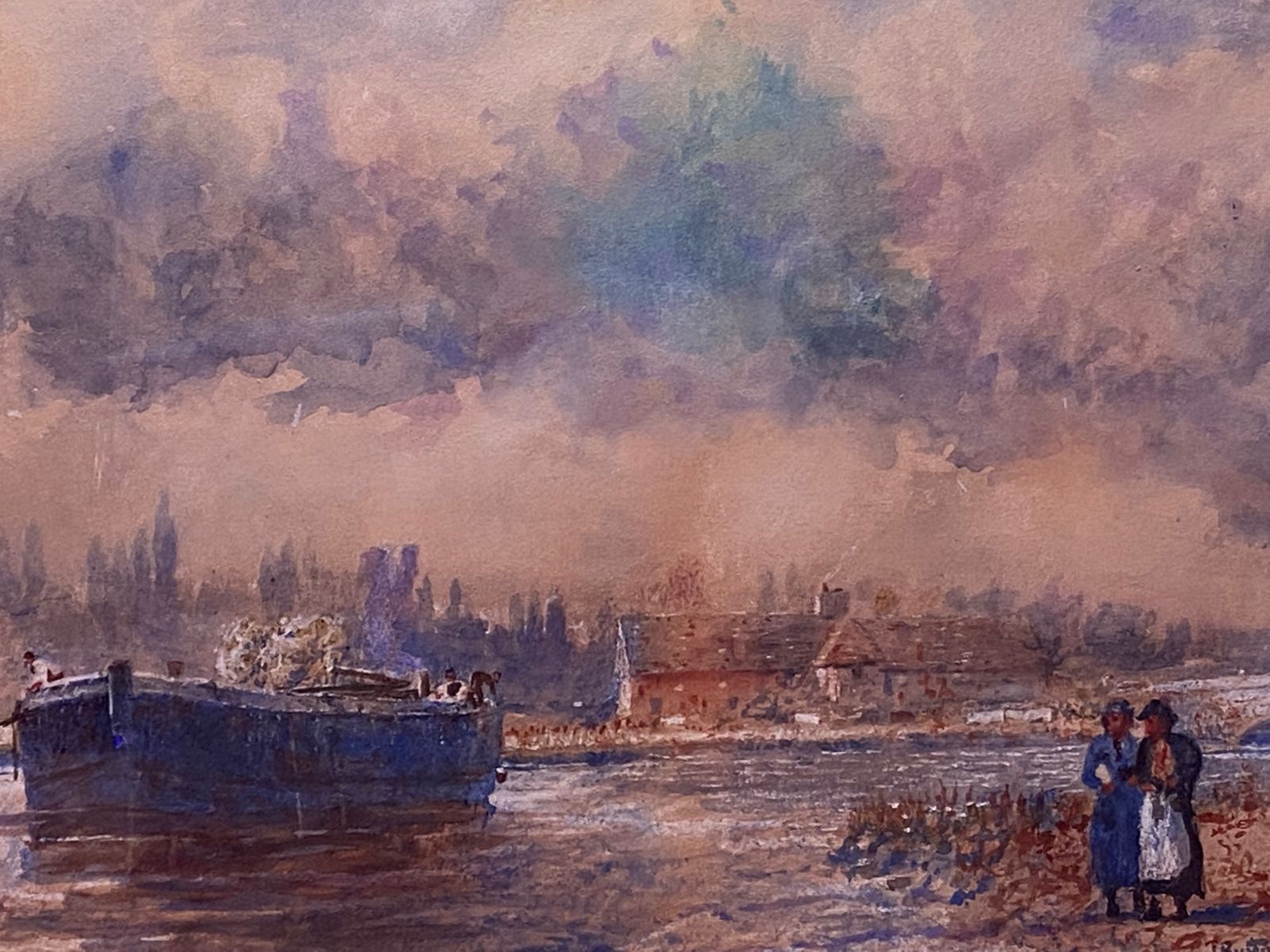 Watercolour Painting   19th Century "Boat And Figures" By J Buxton Knight photo for sale