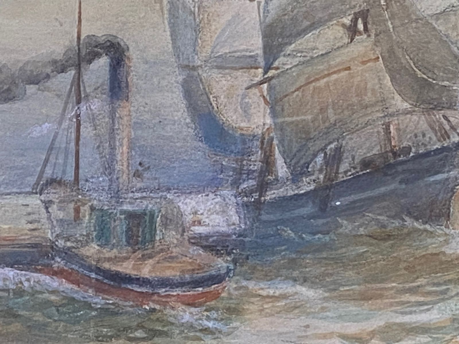 Watercolour Painting   19th Century  "Ship And Steamboat" By J Syer photo furniture