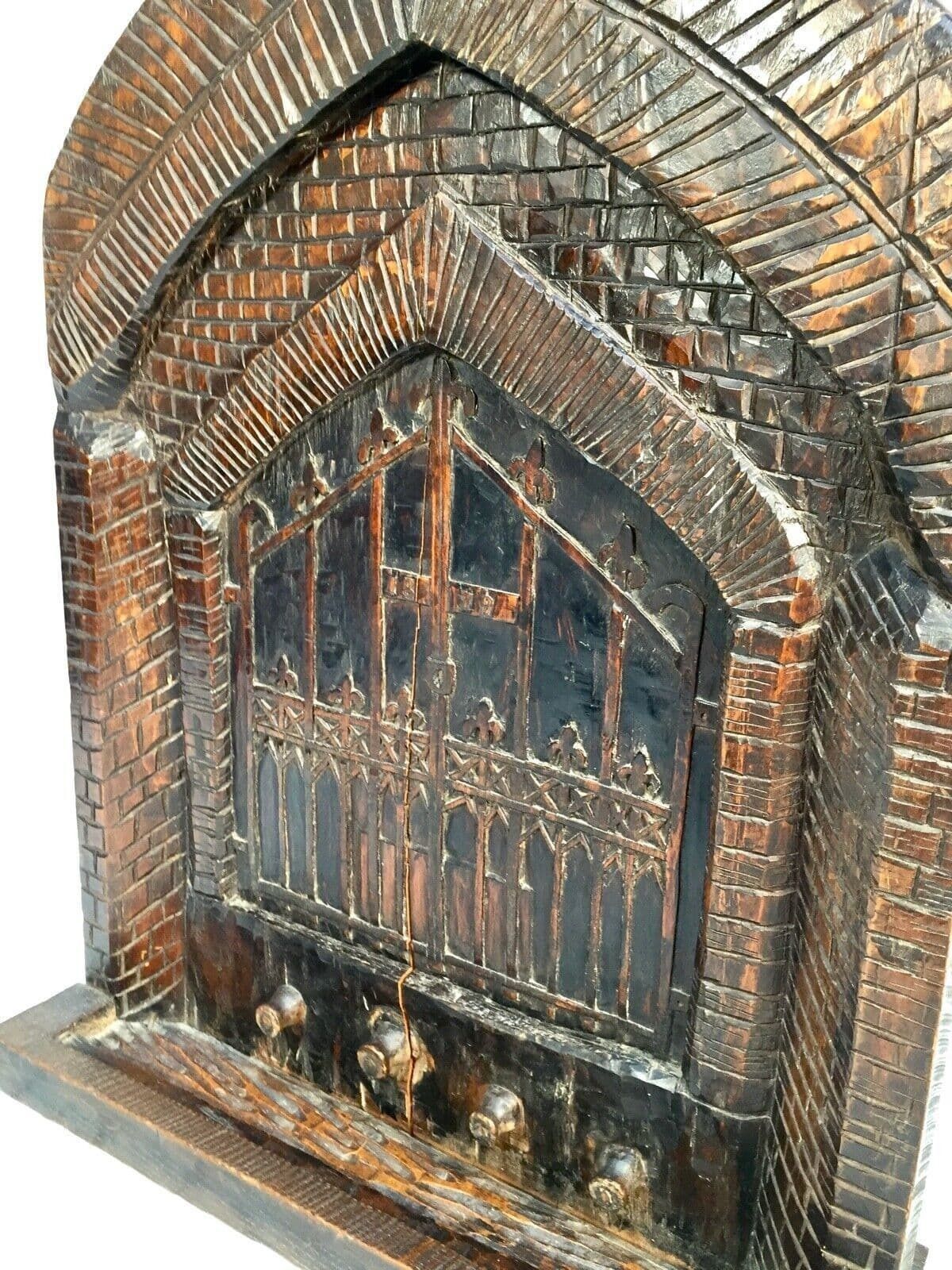 Antique Wooden Carved Fire Screen Of Liskeard Pipe Well Of St Martins C.1879 photo vinterior