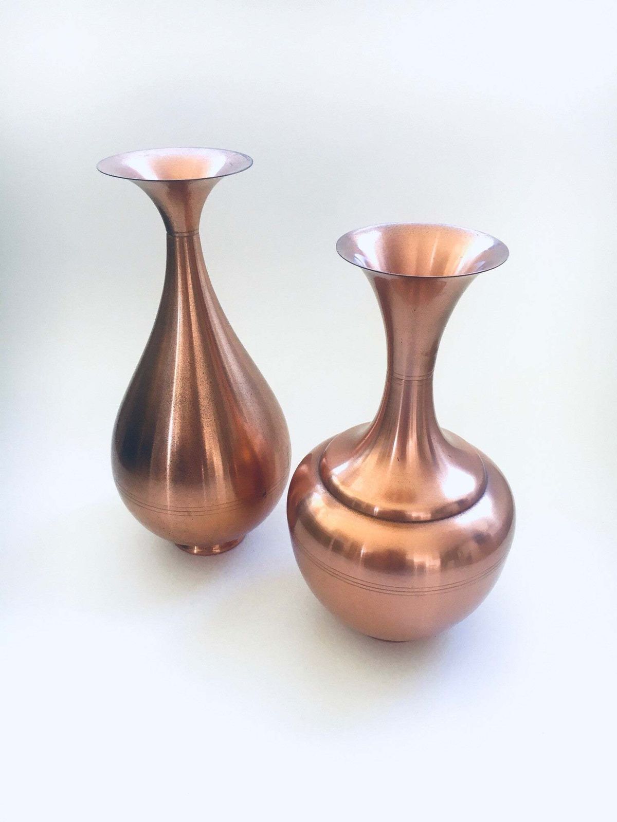Copper Trumpet Vase Set By Ab Belgium 1940's photo furniture