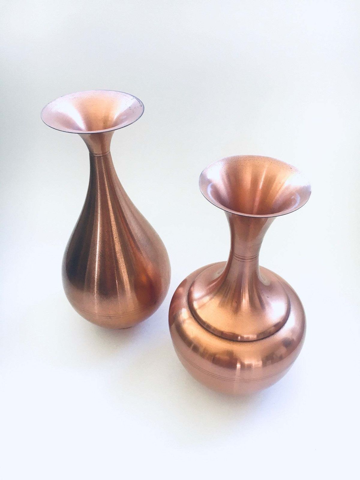 Copper Trumpet Vase Set By Ab Belgium 1940's photo for sale