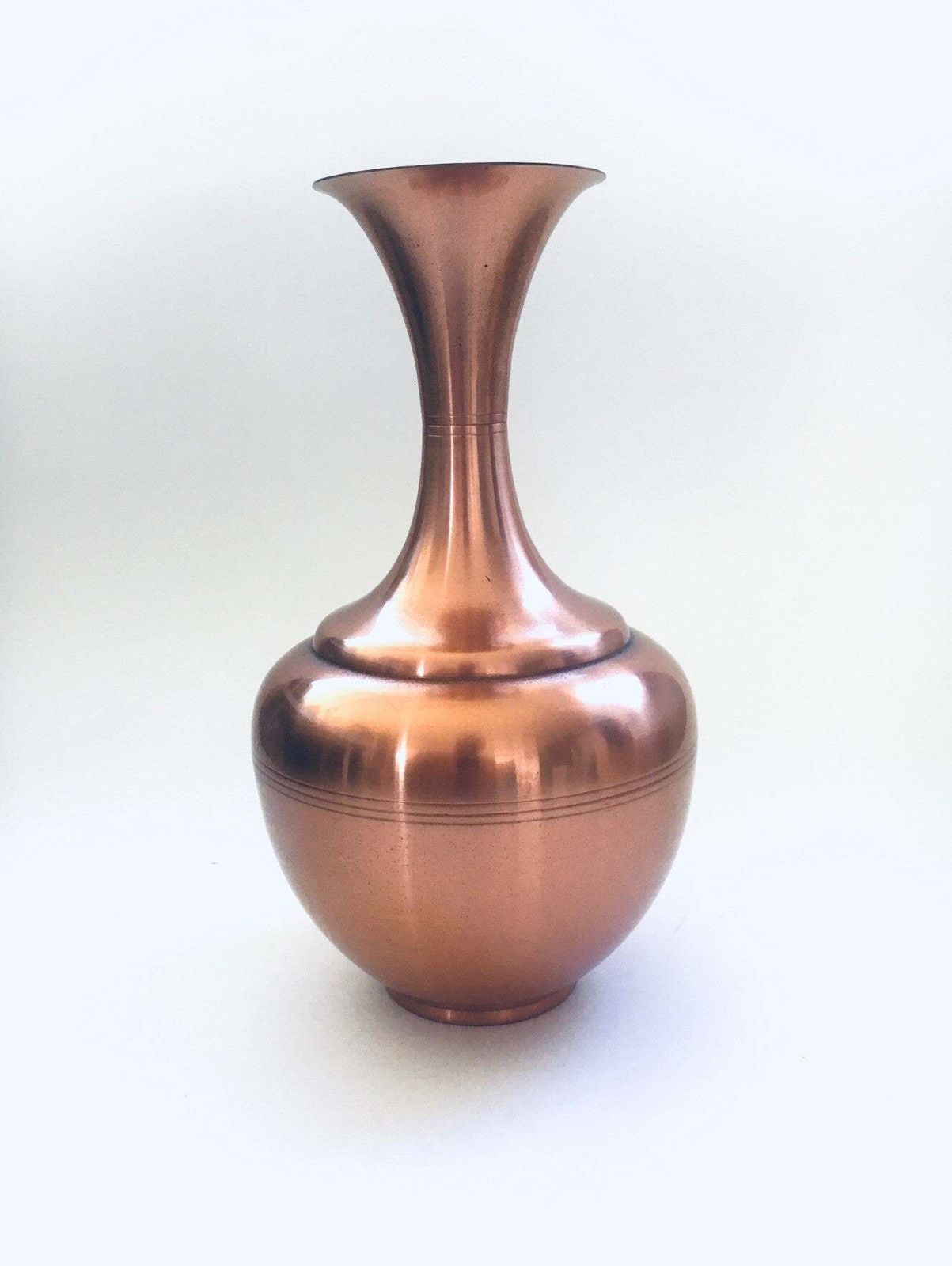 Copper Trumpet Vase Set By Ab Belgium 1940's photo vintage