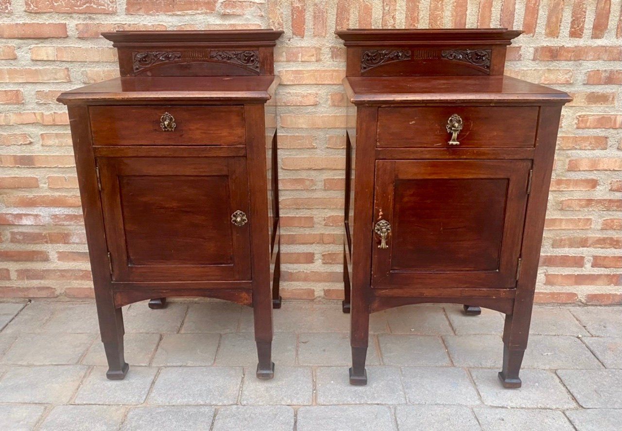 Art Nouveau Walnut Nightstands, 1900s, Set Of 2 photo vinterior