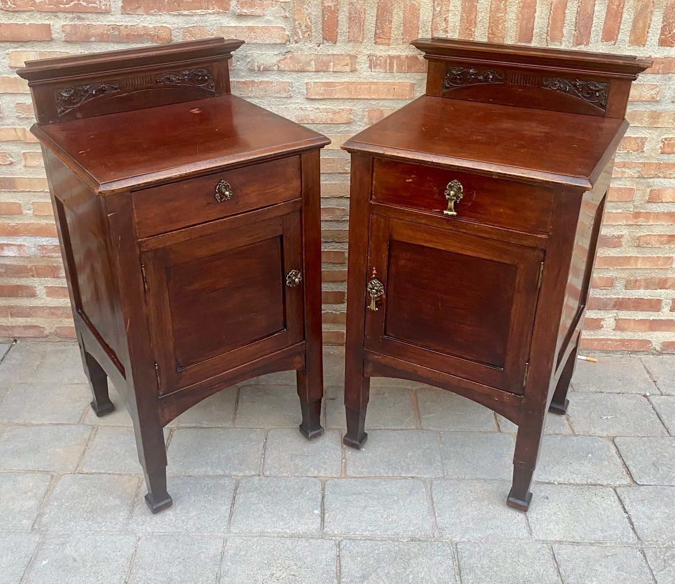 Art Nouveau Walnut Nightstands, 1900s, Set Of 2 photo vintage