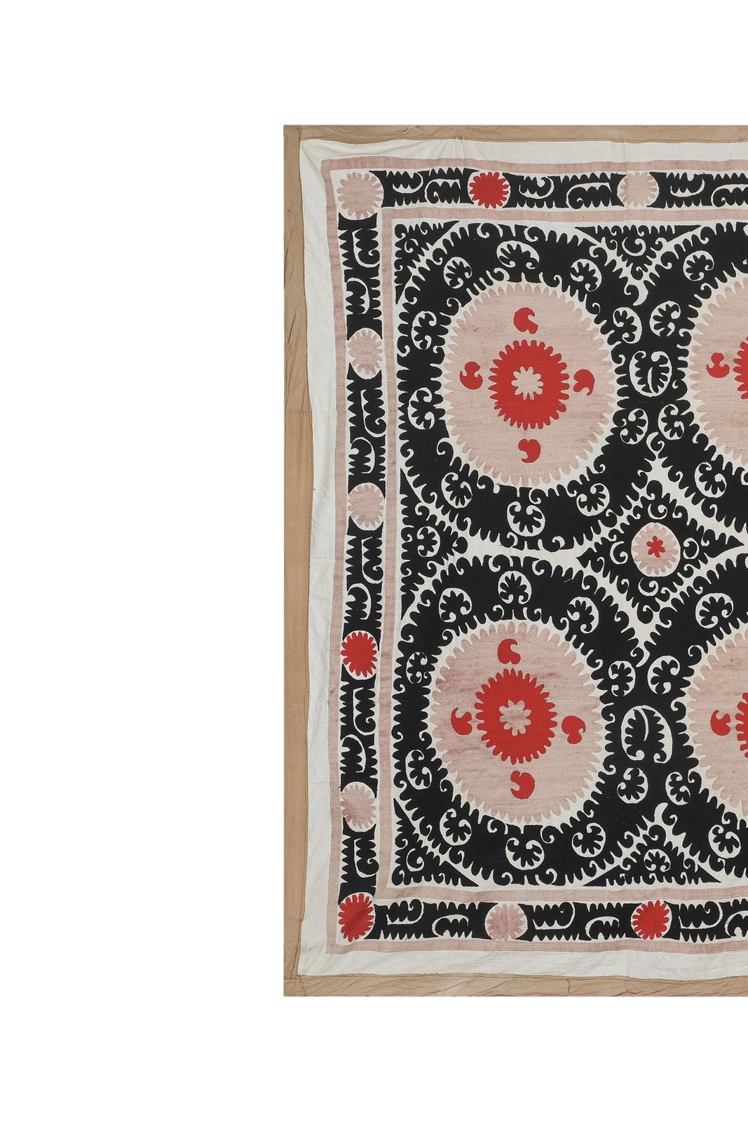 photo for sale Vintage Suzani From Samarkand Uzbekistan, C.Asian Suzani Textile, Embroidered Wall Hanging Or Bed Cover 1970s 8'5" X 11'10"