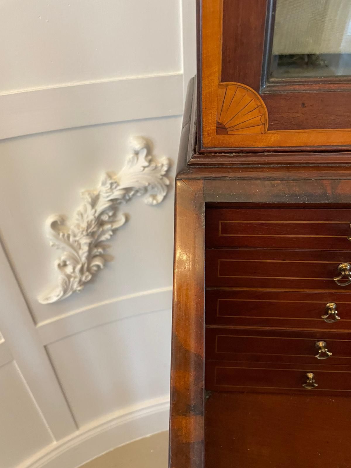 photo for sale Outstanding Quality Antique Mahogany Inlaid Bureau Bookcase