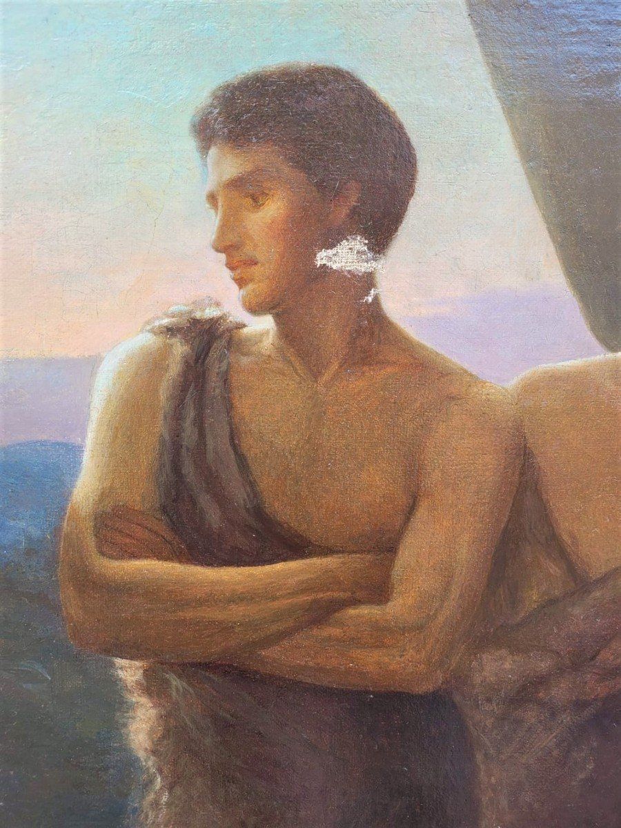 Large Neoclassical Oil On Canvas, "Young Emperor With Muses", 19th Century photo vinterior