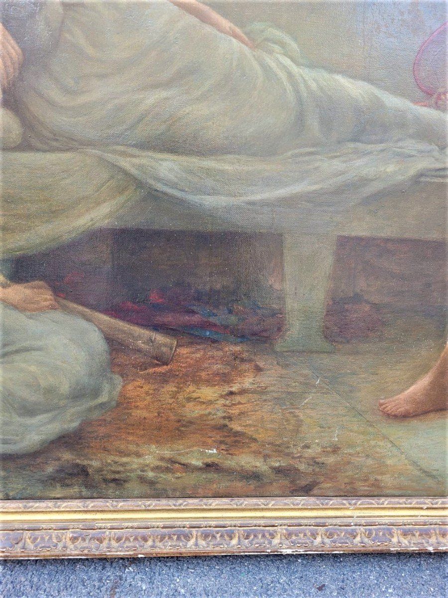 Large Neoclassical Oil On Canvas, "Young Emperor With Muses", 19th Century photo vintage