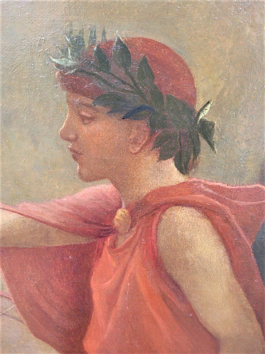 photo for sale Large Neoclassical Oil On Canvas, "Young Emperor With Muses", 19th Century