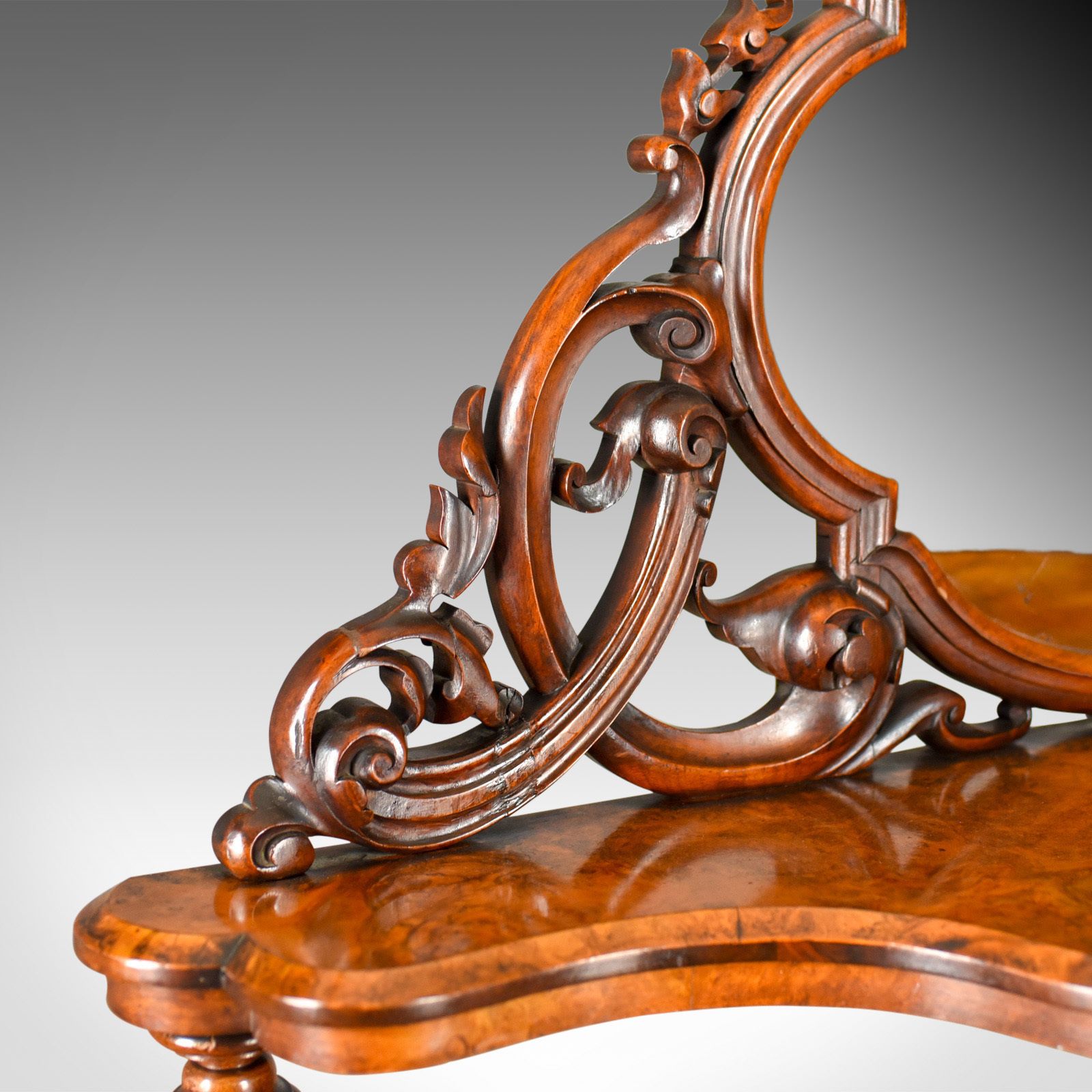 photo furniture Antique Whatnot, Irish, Burr Walnut, Mirror Stand Robert Strahan & Co Circa 1840