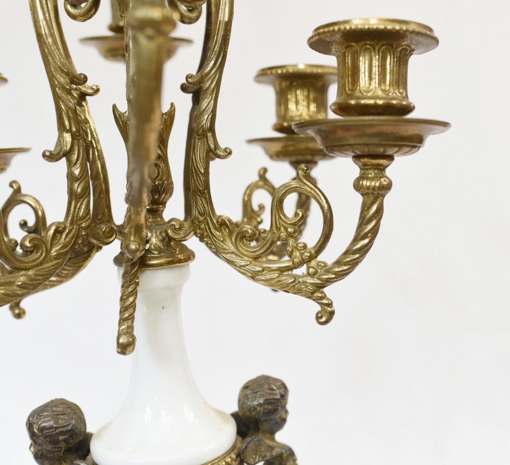 French Gilt Candelabra Marble Urn Cherub Candles photo furniture