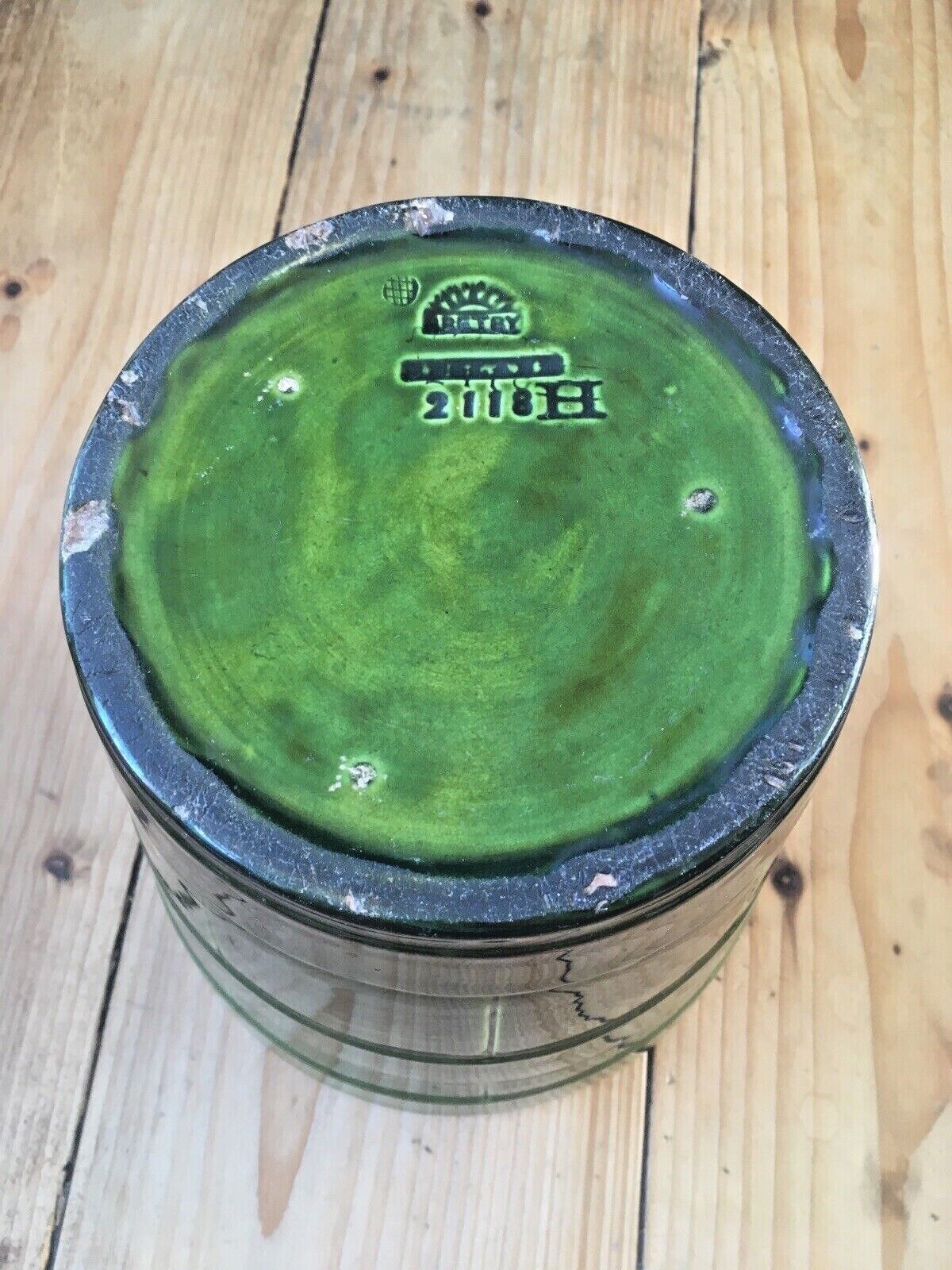 Home Decor Antique Green Bretby Pottery Coopered Barrel Jardiniere Vase Plant Pot 2118 H photo
