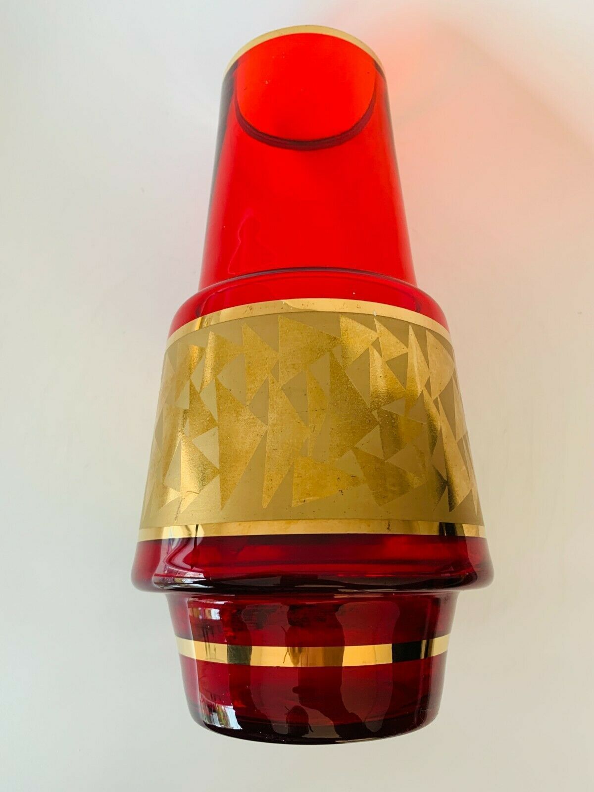 Mid Century Czech Jan Gabrhel Gilt Ruby Coloured Glass Vase 1960s photo Home Decor
