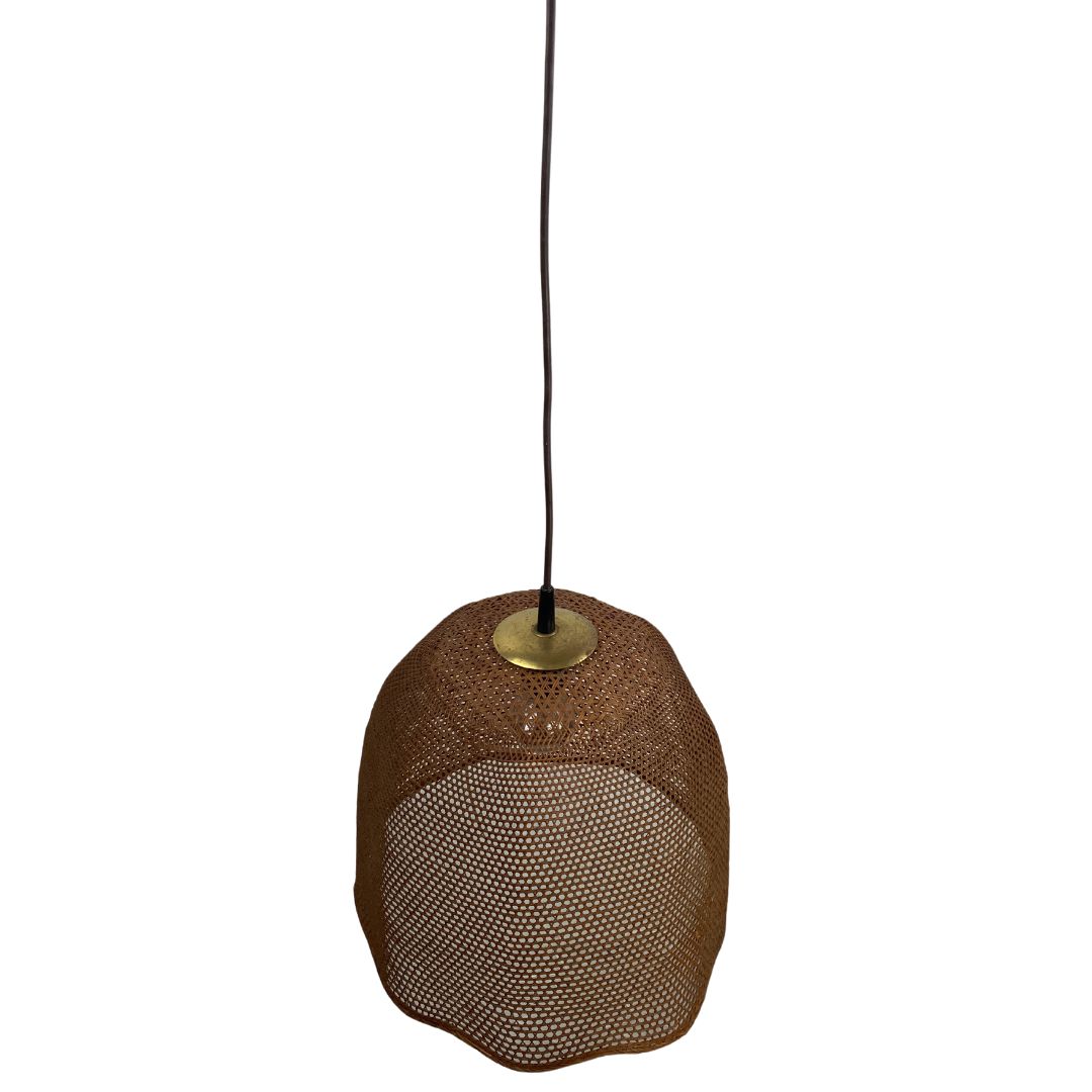 Rattan Wicker Webbing Beehive Pedant Hanging Lamp With Brass, Dutch 1960s photo buy