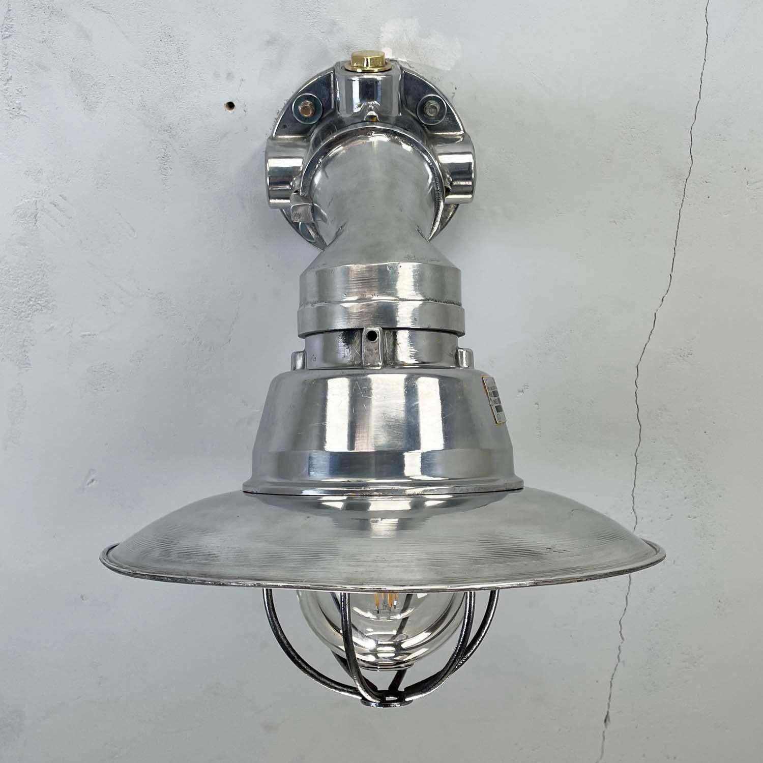 1980's Italian Cast Aluminum Flameproof Cantilever Wall Sconce With Cage & Shade photo for sale