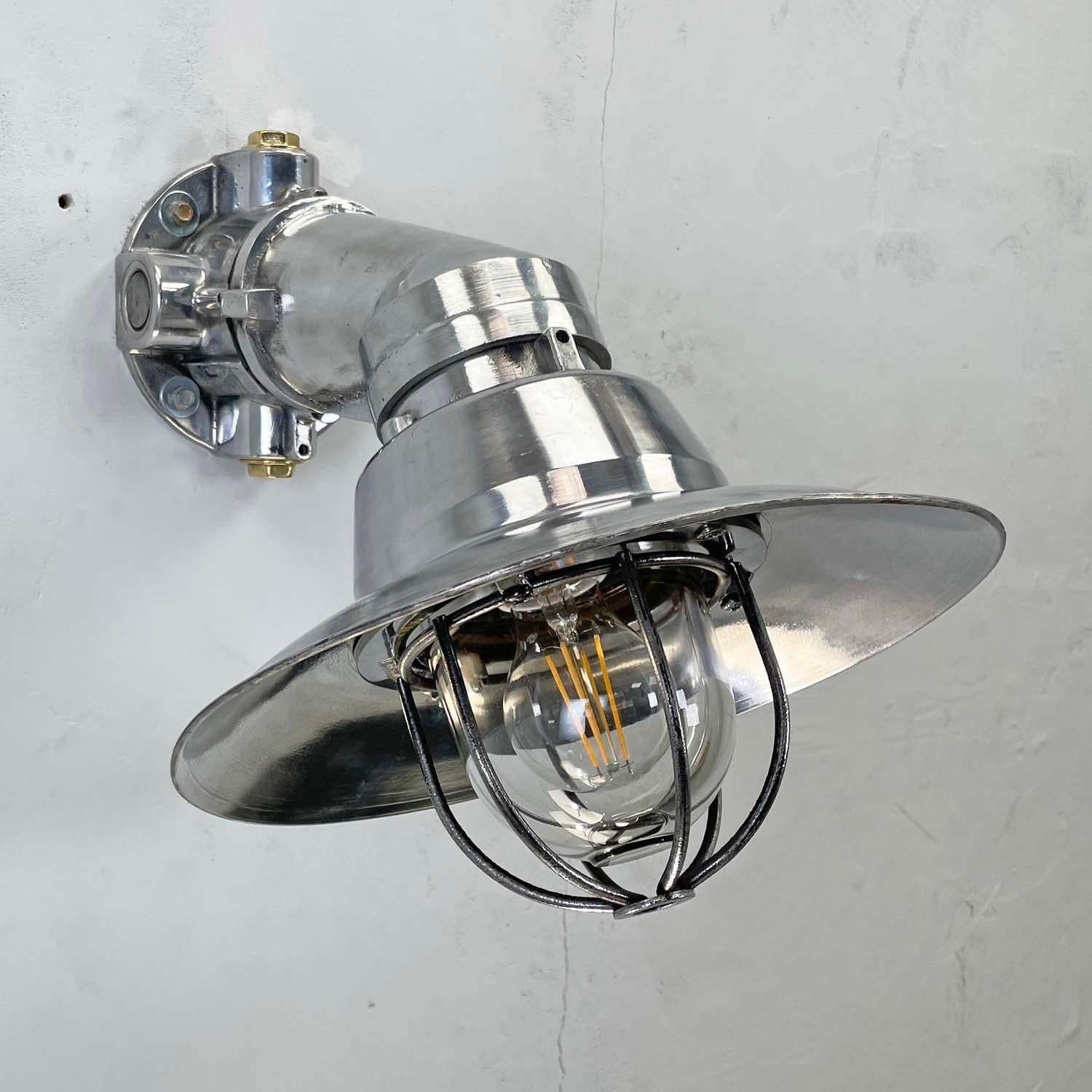 1980's Italian Cast Aluminum Flameproof Cantilever Wall Sconce With Cage & Shade photo 345.0