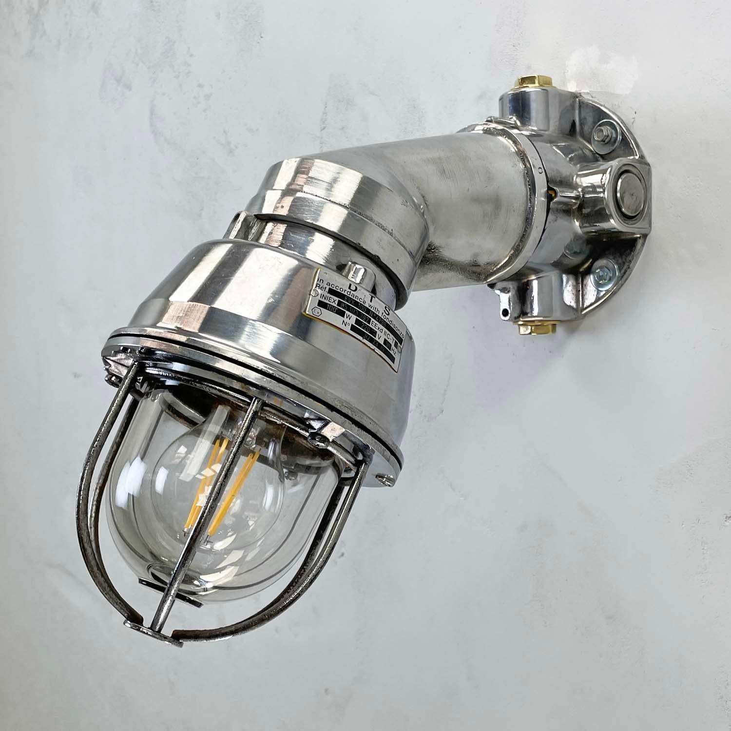 1980's Italian Cast Aluminum Flameproof Cantilever Wall Sconce With Cage & Glass photo 320.0